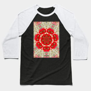 Bumble Bees Red Roses Floral Pattern Mandala Baseball T-Shirt